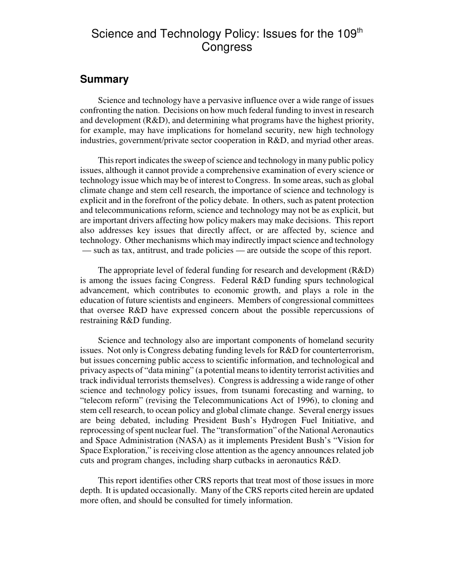[20060901]RL32837_科学技术政策：第109届大会议题.pdf_第2页
