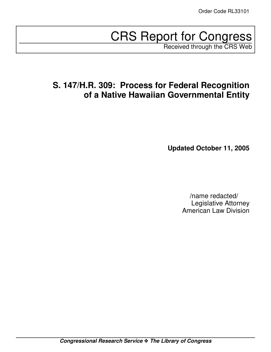 [20051011]RL33101_S、 147小时.309 夏威夷土著政府实体的联邦承认程序.pdf_第1页