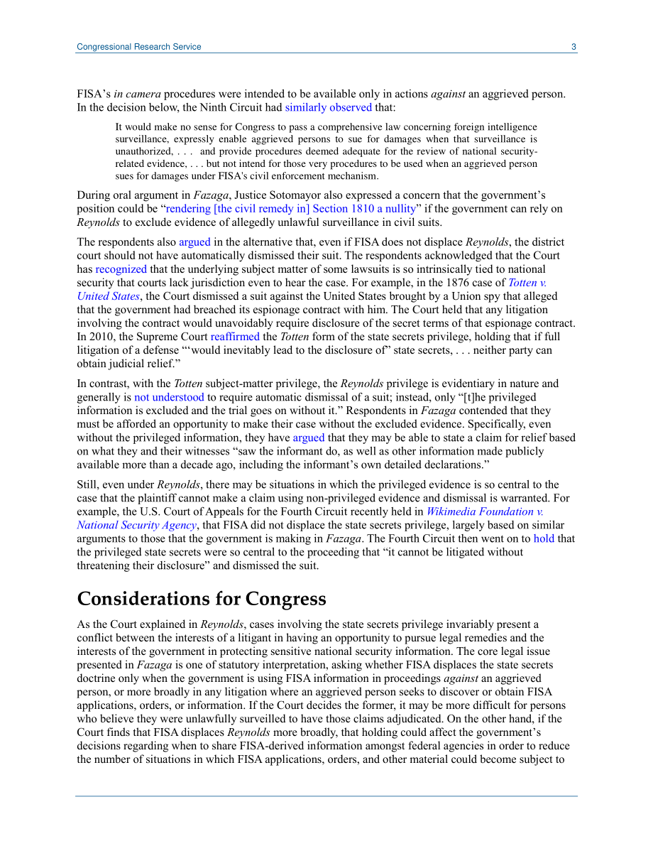 [20220112]LSB10683_FBI诉Fazaga：最高法院审查国家机密特权和《外国情报监视法》的相互作用.pdf_第3页