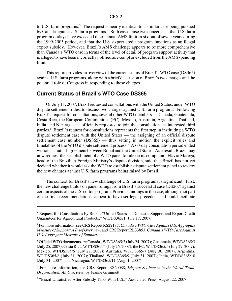 [20070921]RS22728_巴西对美国农业支持的WTO案例：简要概述.pdf_第2页