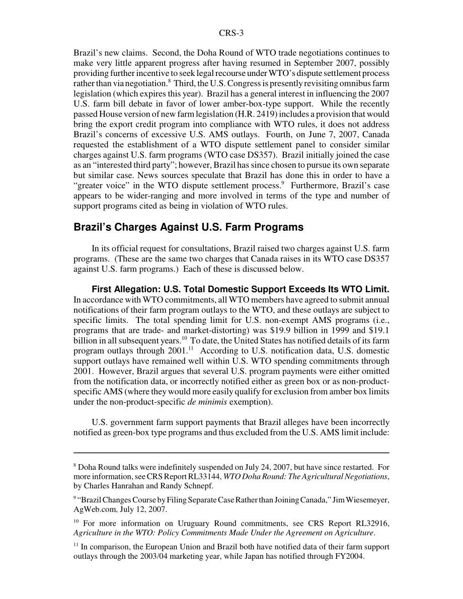 [20070921]RS22728_巴西对美国农业支持的WTO案例：简要概述.pdf_第3页
