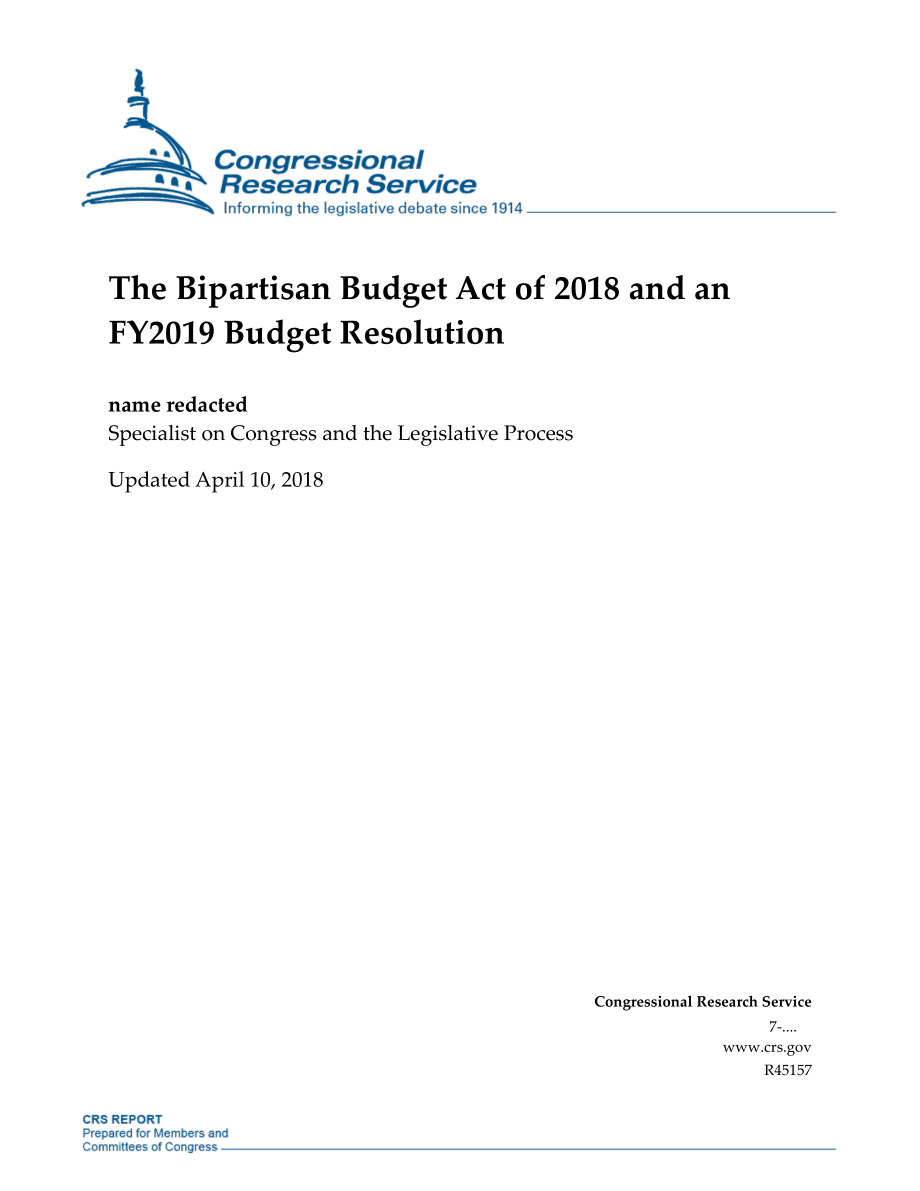 [20180410]R45157_2018年两党预算法案和2019财年预算决议.pdf_第1页