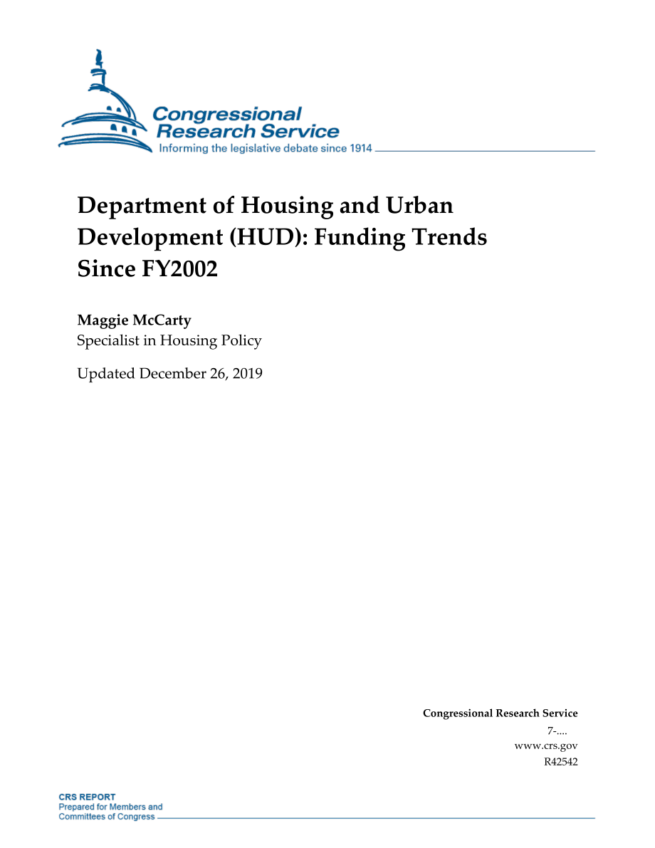 [20191226]R42542_住房和城市发展部（HUD）：2002财年以来的融资趋势.pdf_第1页