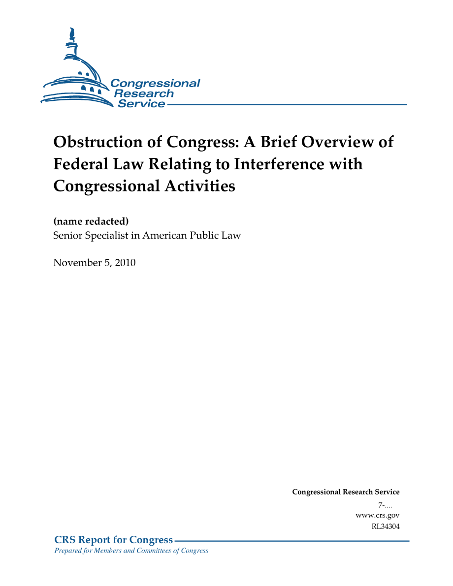 [20101105]RL34304_国会受阻：关于干涉国会活动的联邦法律概述.pdf_第1页