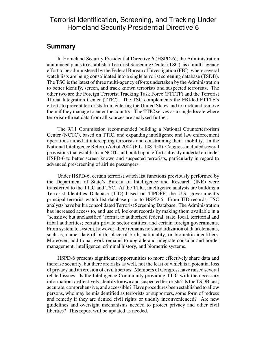 [20041223]RL32366_根据国土安全总统指令6识别、筛选和追踪恐怖分子.pdf_第2页