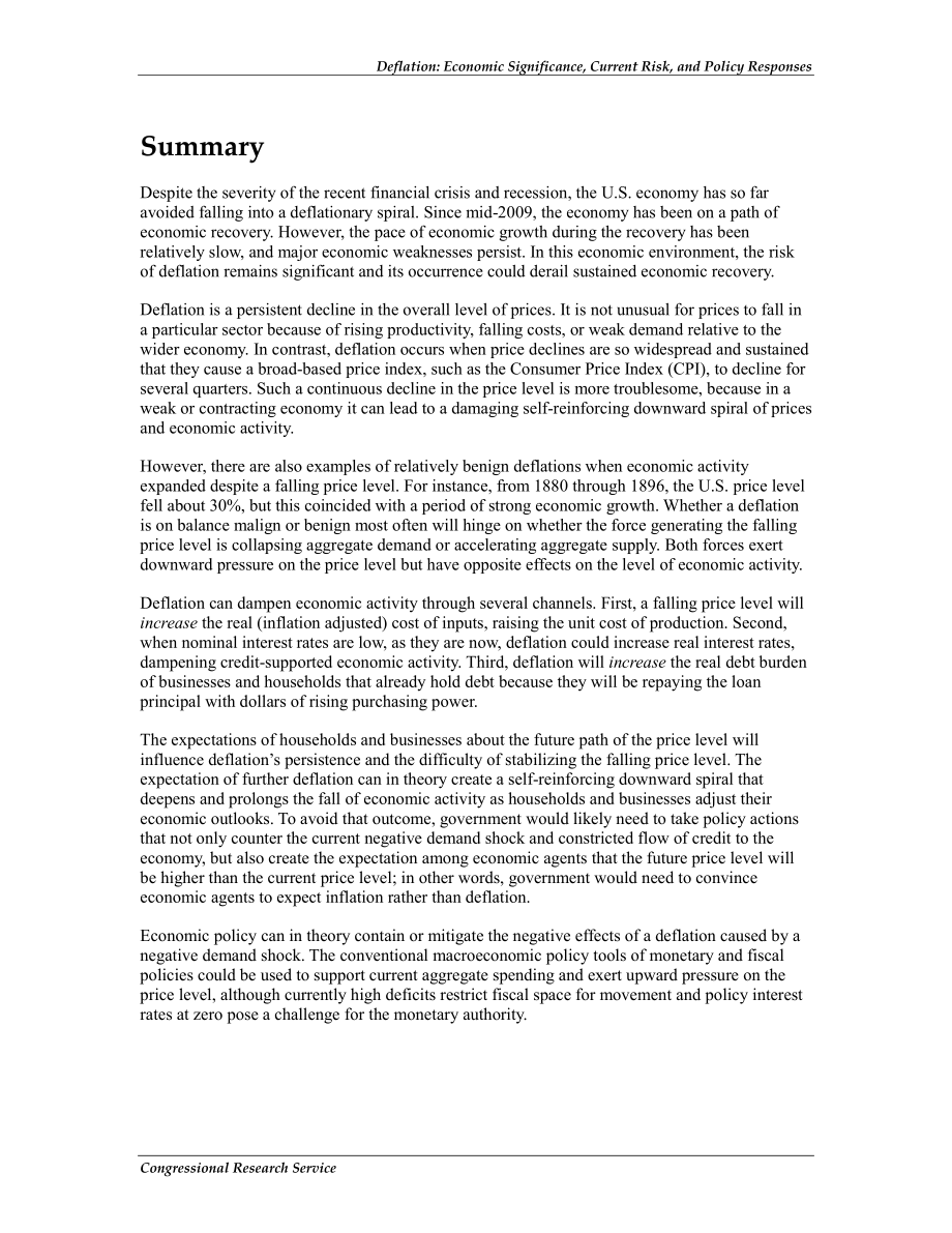 [20120112]R40512_通货紧缩：经济意义、当前风险和政策响应.pdf_第2页