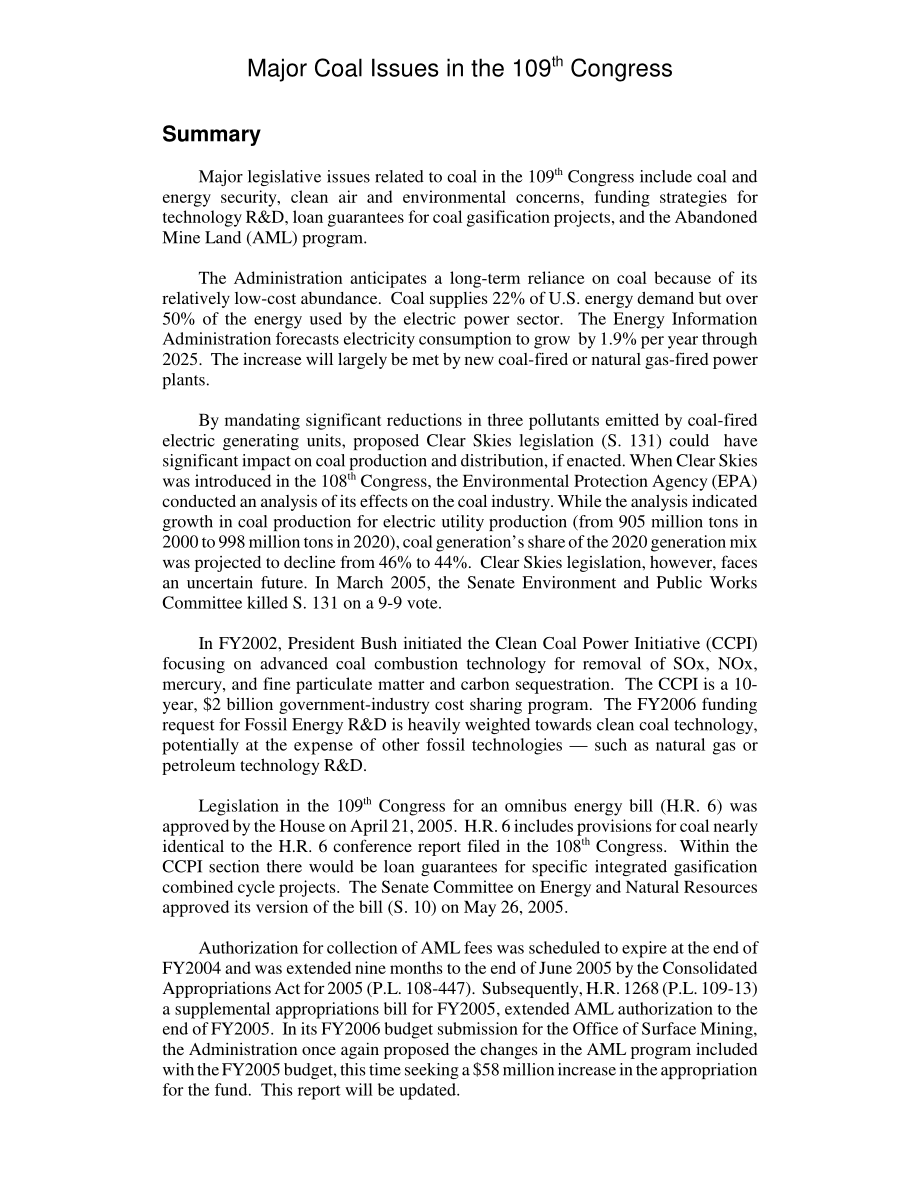 [20050610]RL32790_第109届国会的主要煤炭问题.pdf_第2页