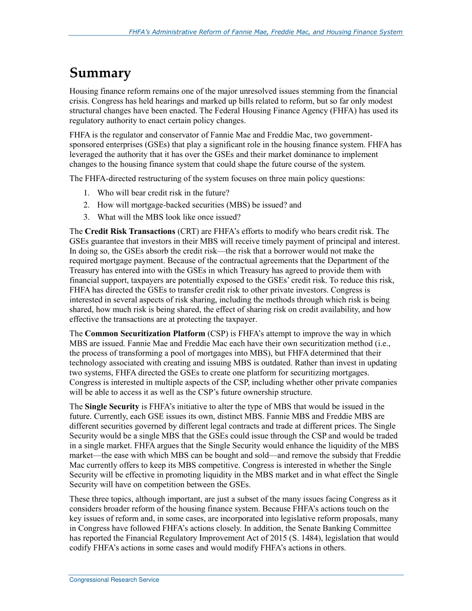 [20160707]R44506_FHFA对房利美、房地美和住房金融系统的行政改革.pdf_第2页