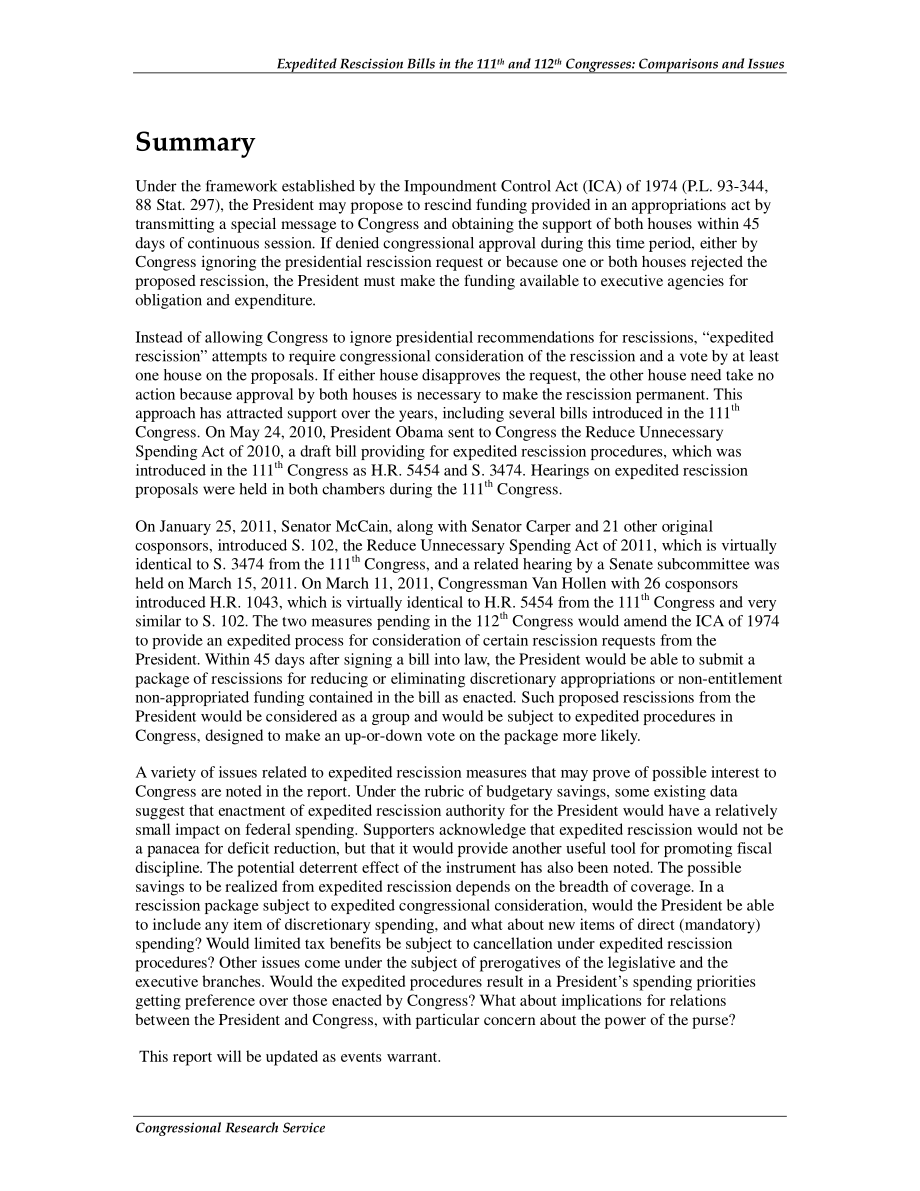 [20110503]R41373_第111届和112届国会的快速撤销法案：比较和问题.pdf_第2页