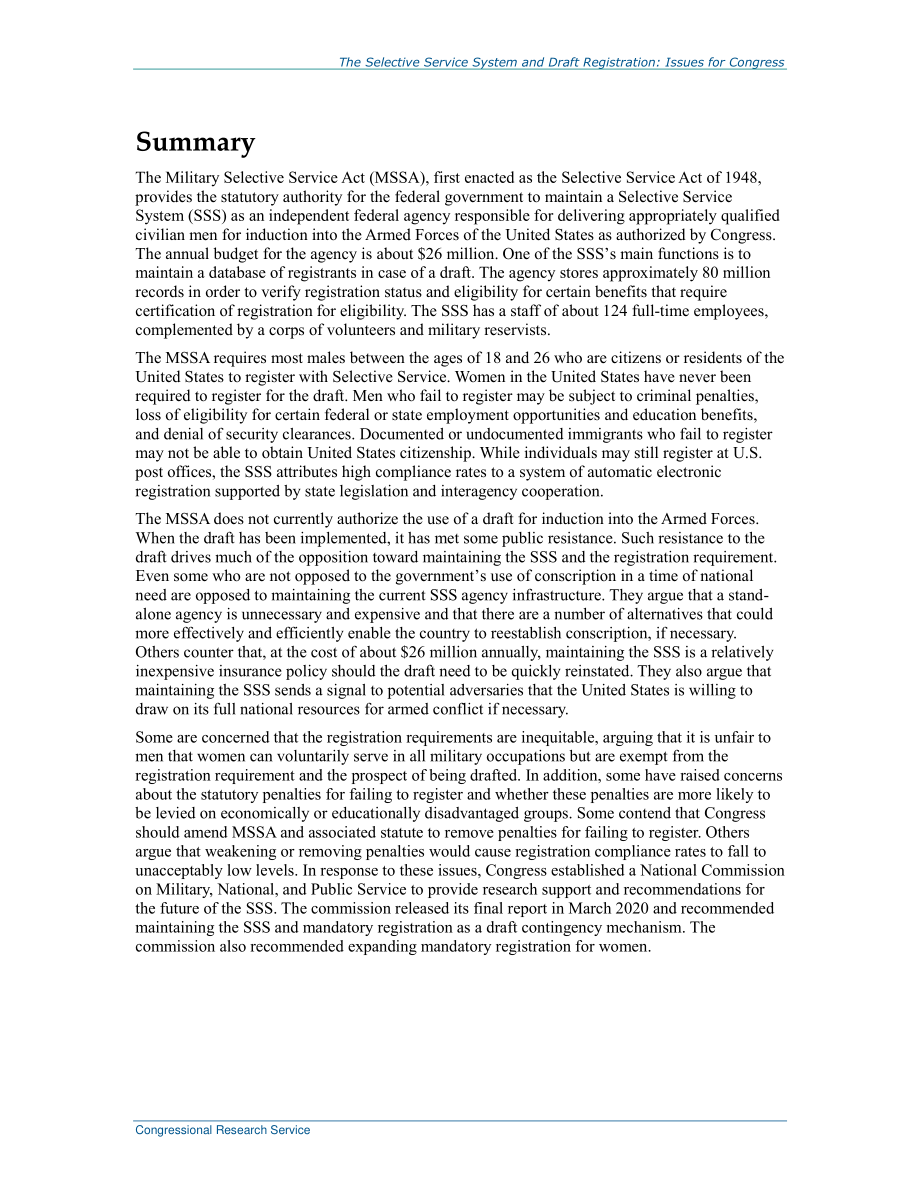 [20210818]R44452_选择性服务系统和草案登记：国会议题.pdf_第2页
