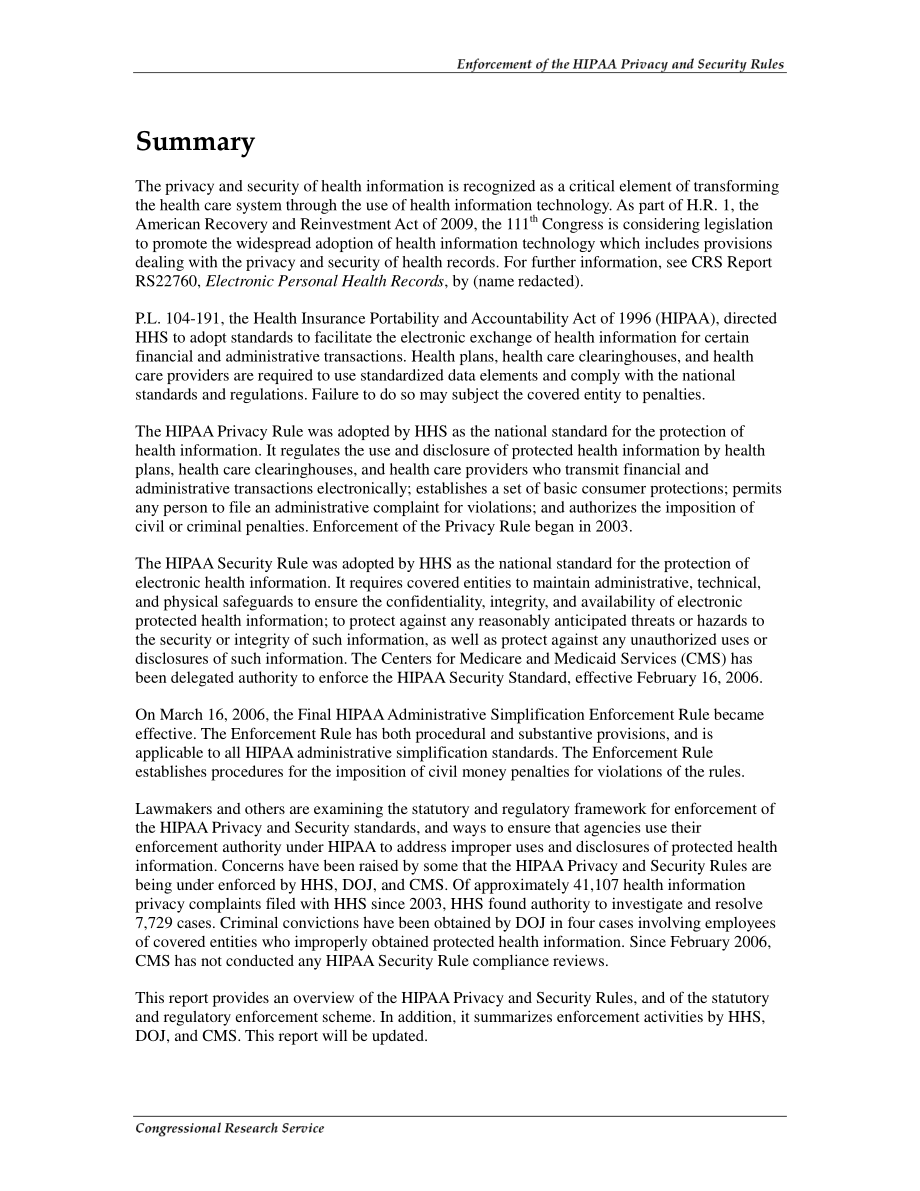 [20090203]RL33989_HIPAA隐私和安全规则的实施.pdf_第2页