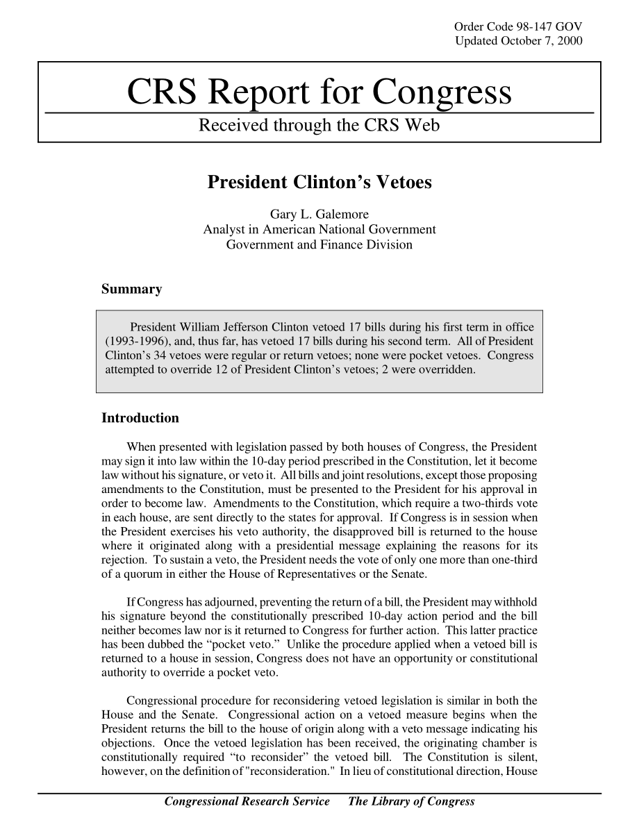[20001007]98-147GOV_克林顿总统的否决权.pdf_第1页