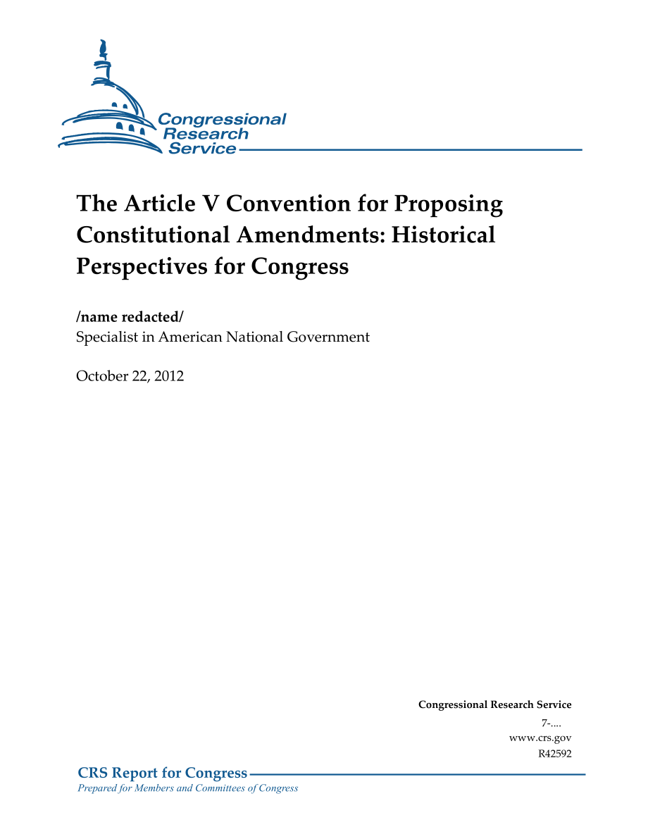 [20121022]R42592_第五条提出宪法修正案的公约：国会的历史观点 .pdf_第1页