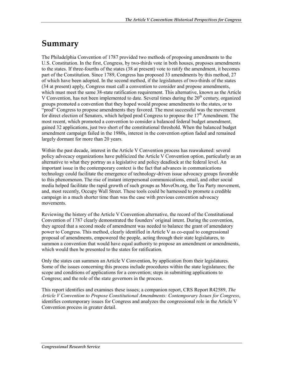 [20121022]R42592_第五条提出宪法修正案的公约：国会的历史观点 .pdf_第2页