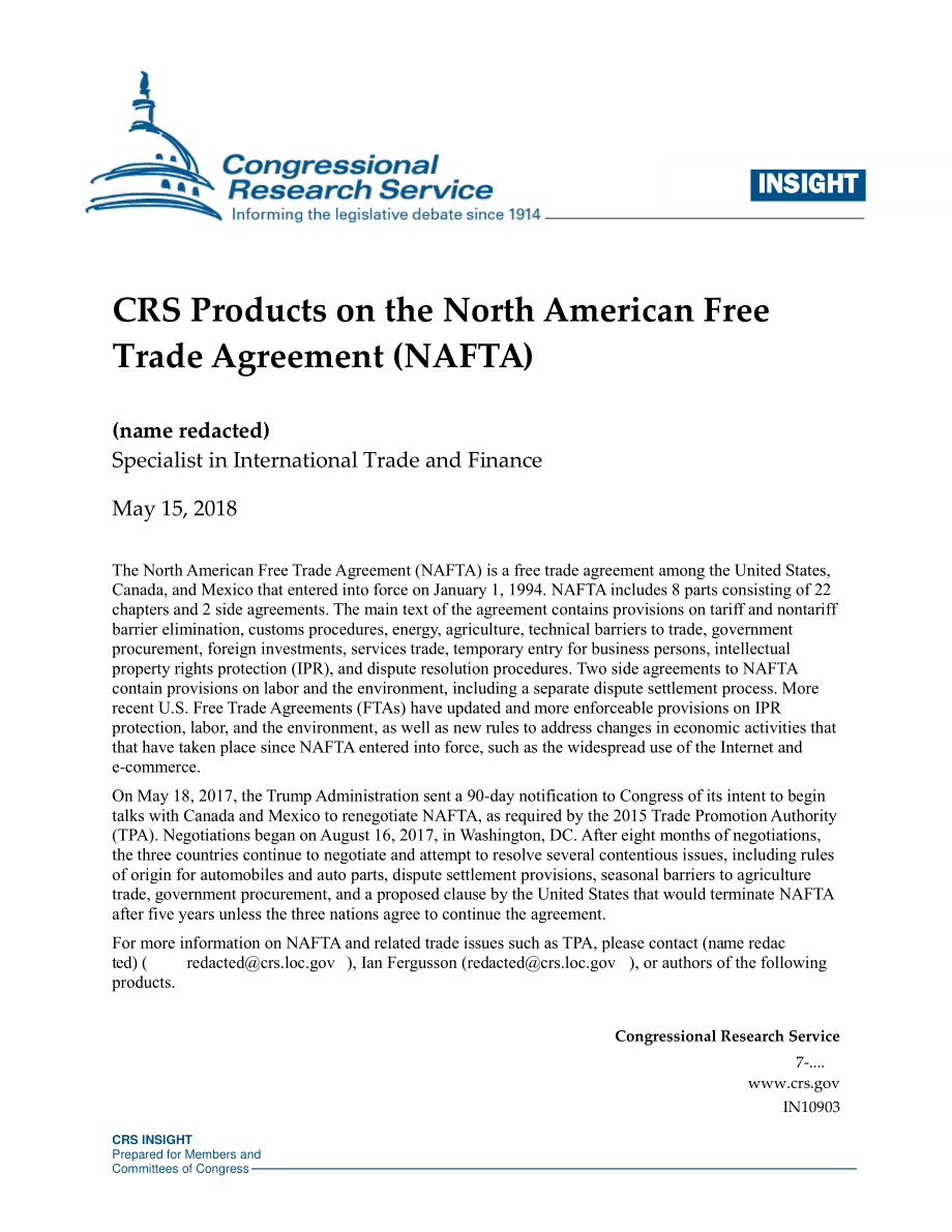 [20180515]IN10903_北美自由贸易协定（NAFTA）中的CRS产品.pdf_第1页