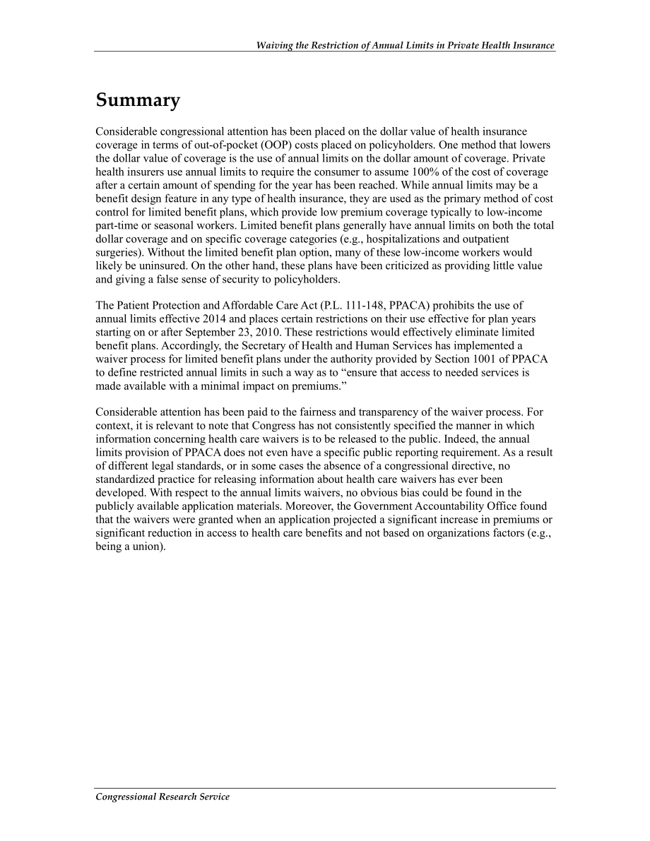 [20110615]R41627_免除私人健康保险年度限额限制 .pdf_第2页