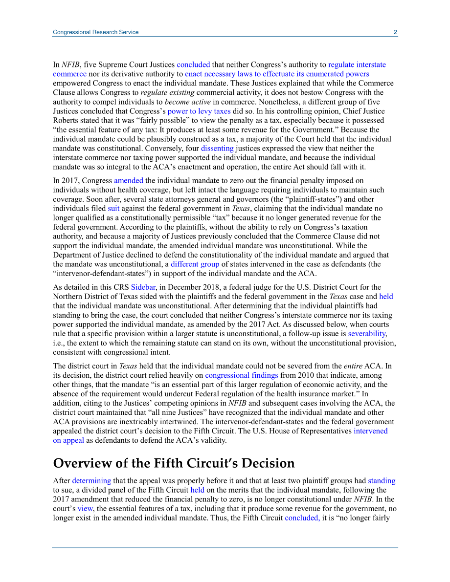 [20200303]LSB10389_第五巡回法院认为个人授权违宪：对国会的影响.pdf_第2页