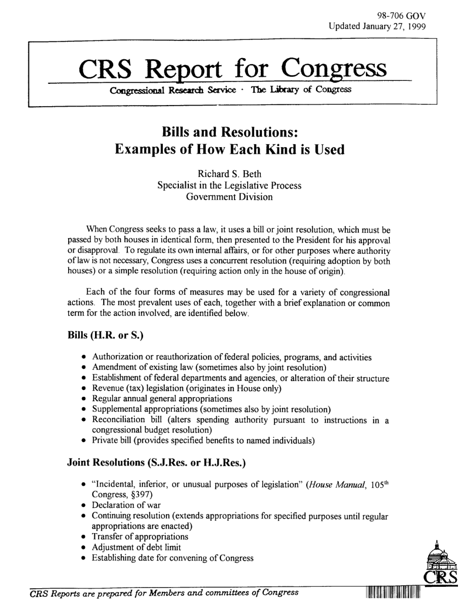 [19990127]98-706GOV_法案和决议：每种类型的使用示例.pdf_第1页