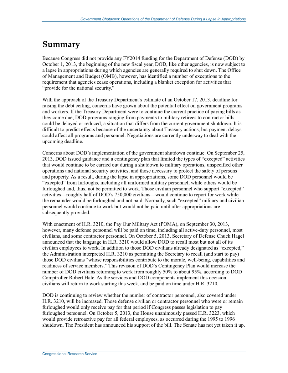 [20131015]R41745_政府关门：拨款失效期间国防部的运作.pdf_第2页