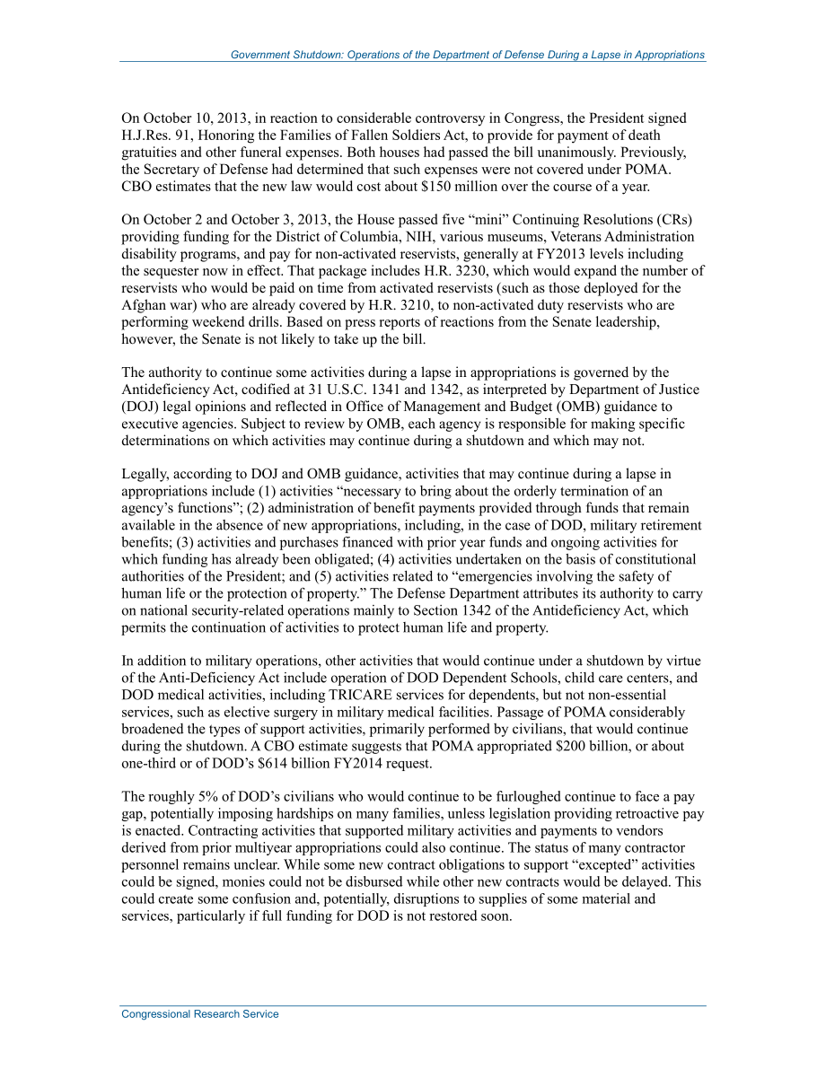 [20131015]R41745_政府关门：拨款失效期间国防部的运作.pdf_第3页
