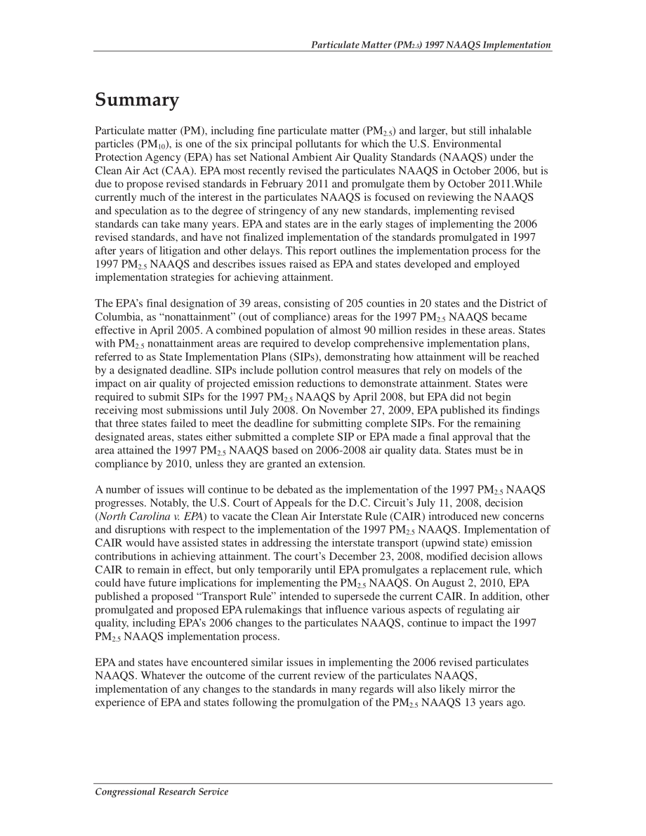 [20100824]RL32431_颗粒物（PM2.5）：1997年国家环境空气质量标准（NAAQS）的执行情况.pdf_第2页
