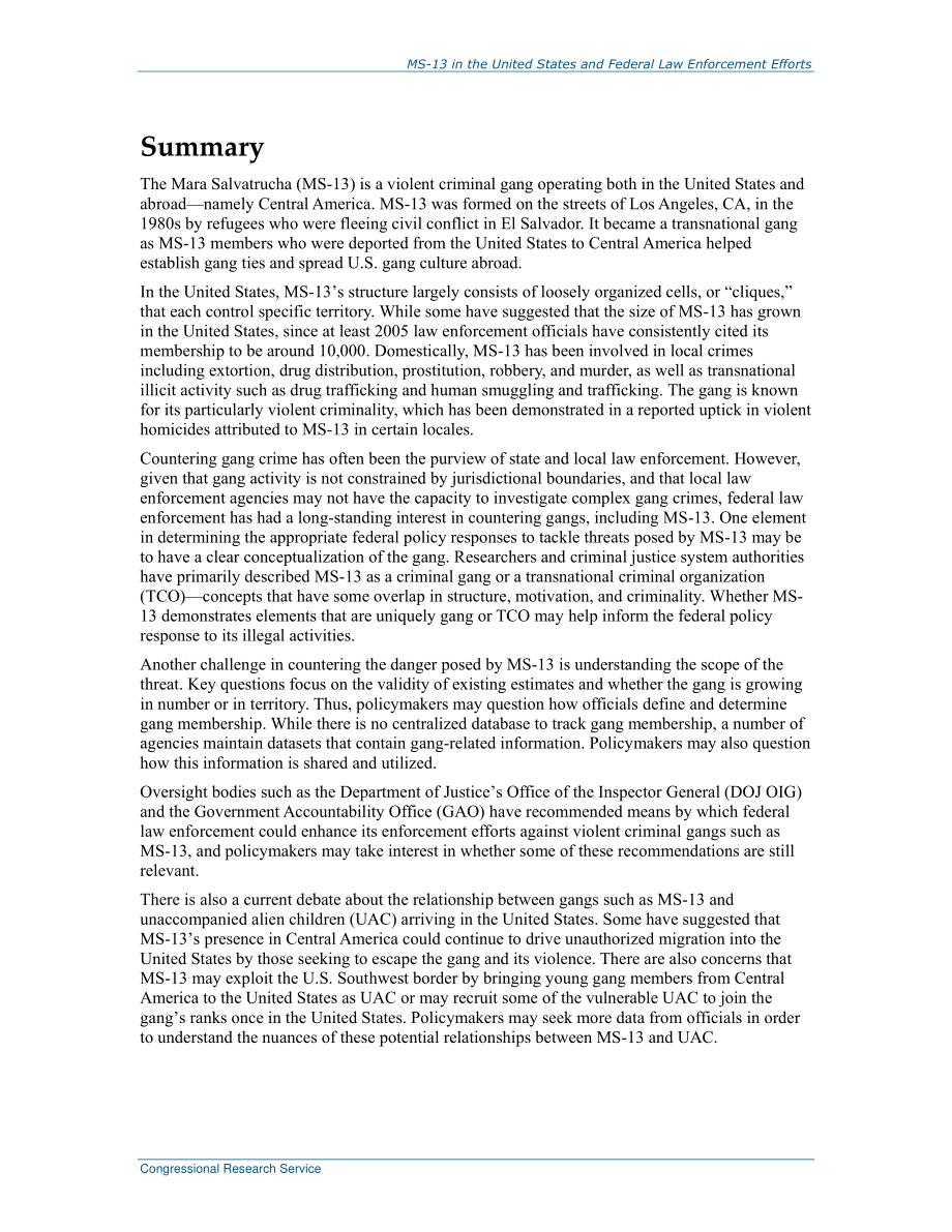 [20180820]R45292_MS-13在美国和联邦执法部门的作用.pdf_第2页