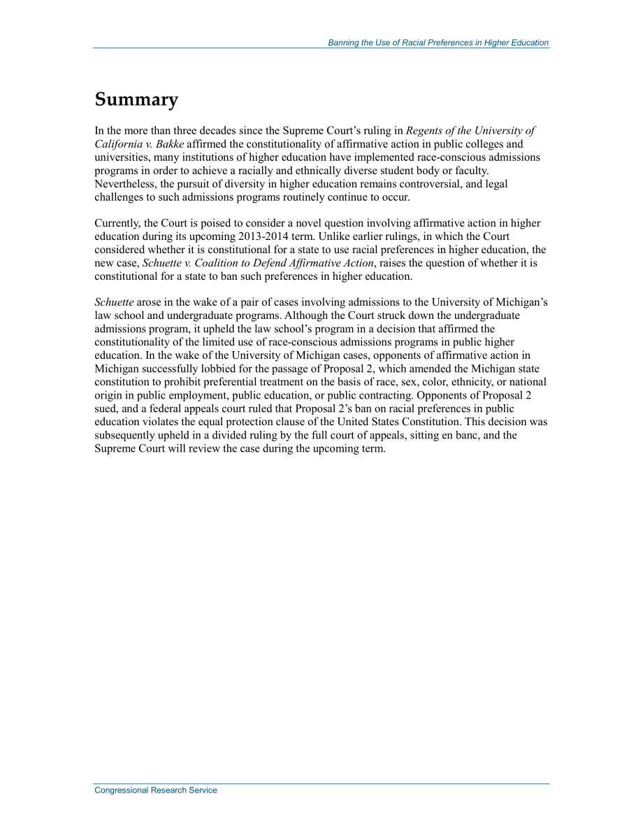 [20130903]R43205_禁止在高等教育中使用种族偏好：Schuette诉保护平权行动联盟案的法律分析.pdf_第2页