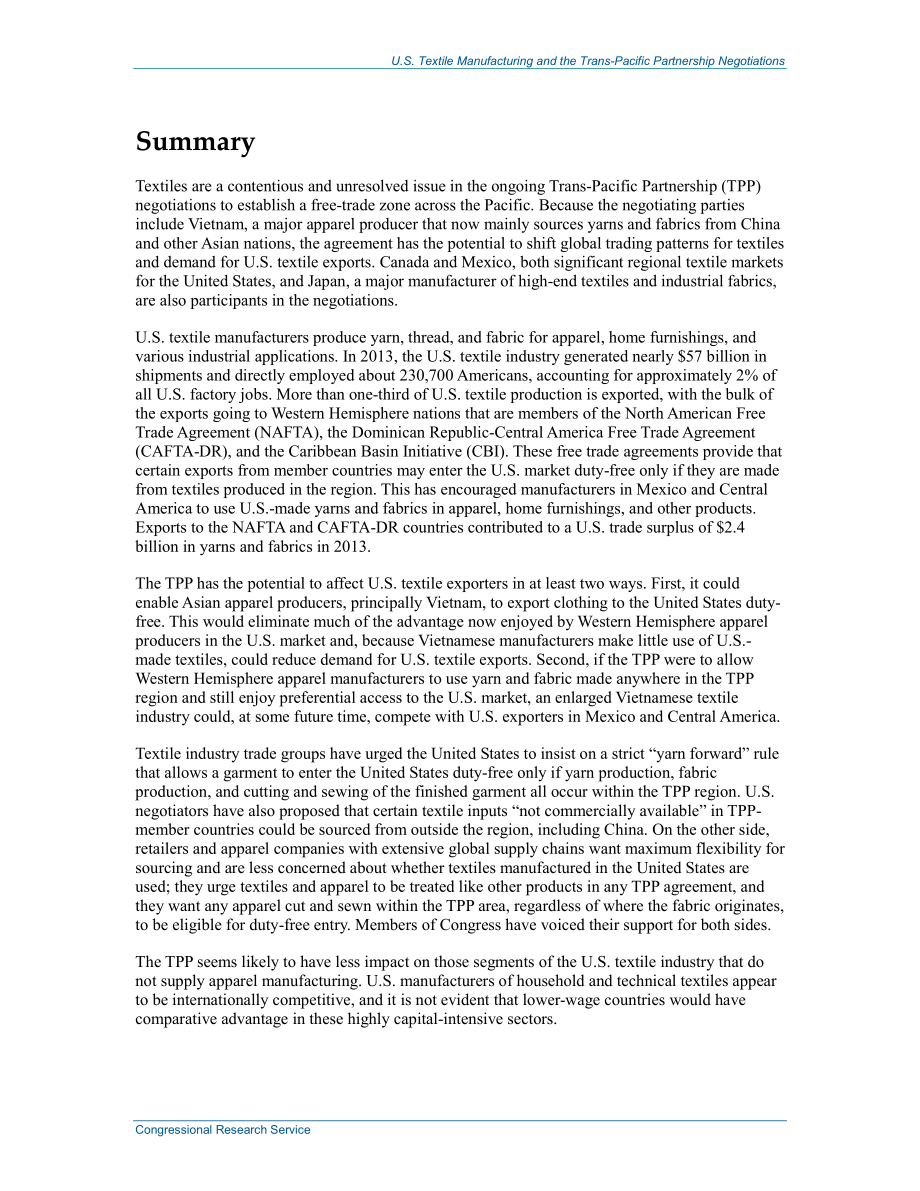 [20140828]R42772_美国纺织制造业和跨太平洋伙伴关系谈判.pdf_第2页