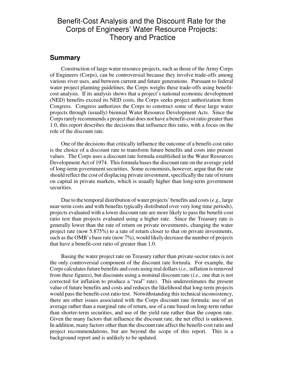 [20030623]RL31976_美国陆军工程兵团水资源项目的效益成本分析和折现率：理论与实践.pdf_第2页