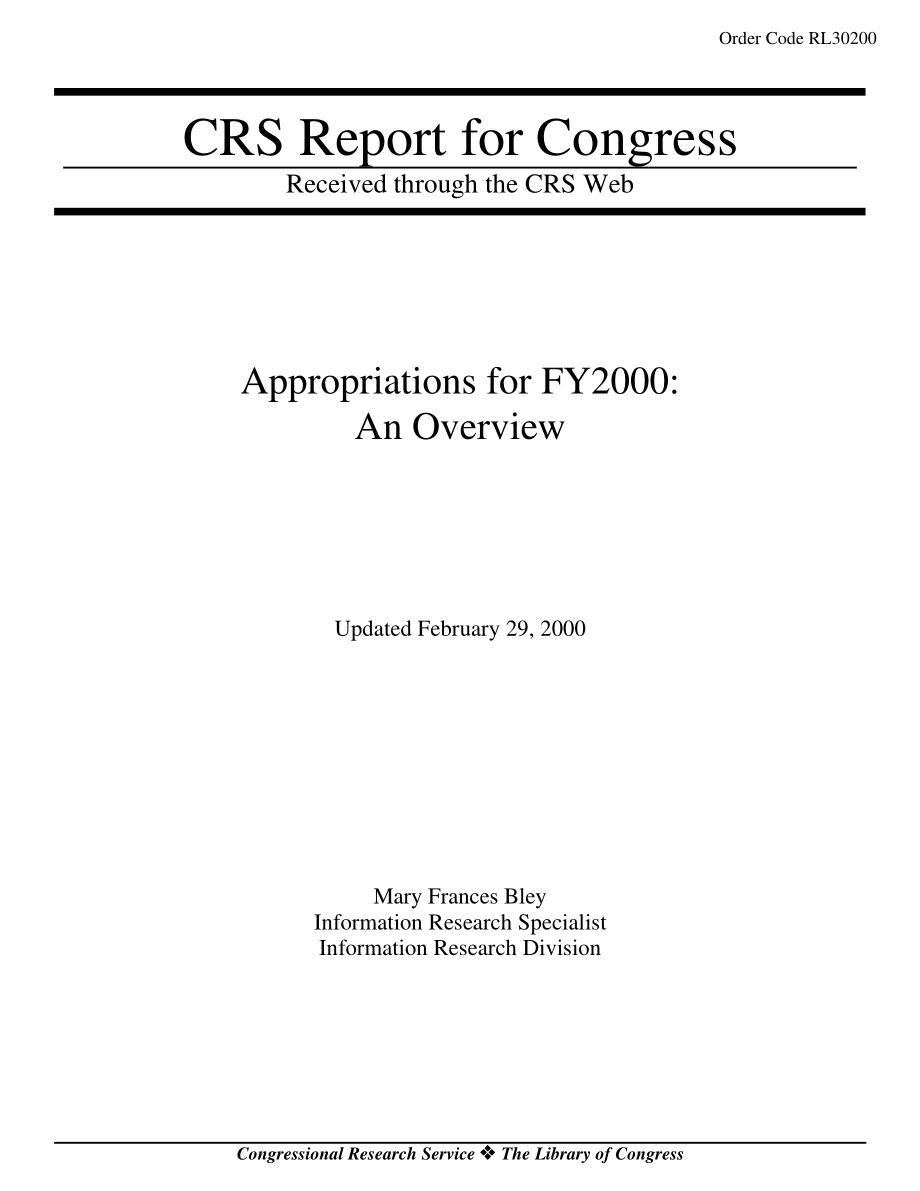 [20000229]RL30200_2000财年拨款：概述.pdf_第1页