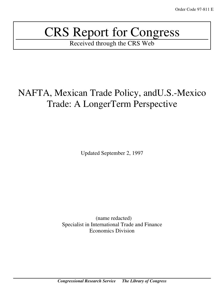 [19970902]97-811_NAFTA、墨西哥贸易政策和美墨贸易：长期观点.pdf_第1页