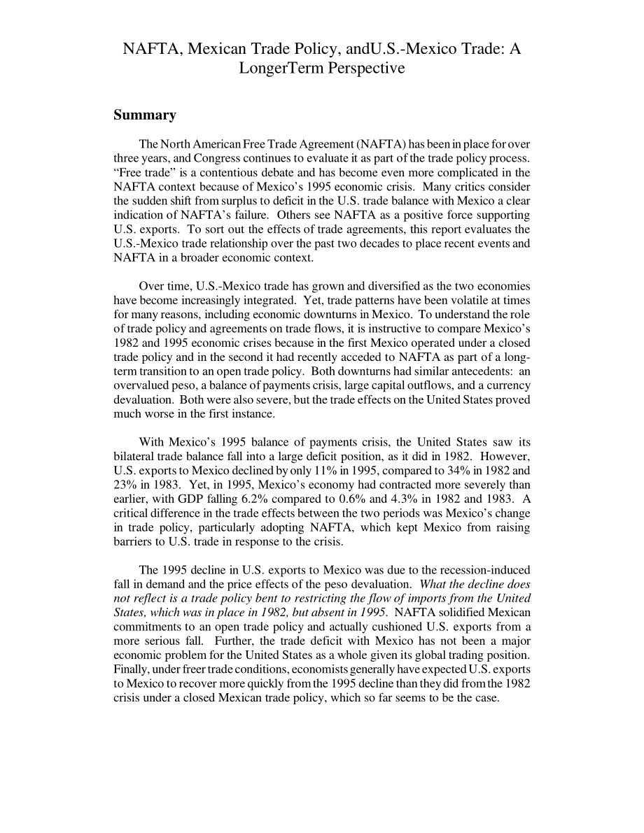 [19970902]97-811_NAFTA、墨西哥贸易政策和美墨贸易：长期观点.pdf_第2页
