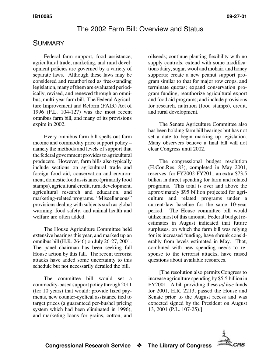 [20010927]IB10085_2002年农业法案：概述和状态.pdf_第3页