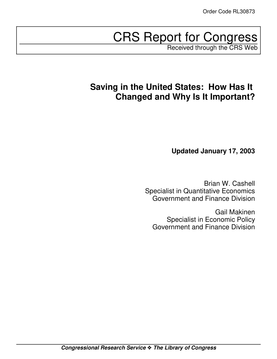 [20030117]RL30873_美国储蓄：它是如何改变的为什么它很重要？.pdf_第1页
