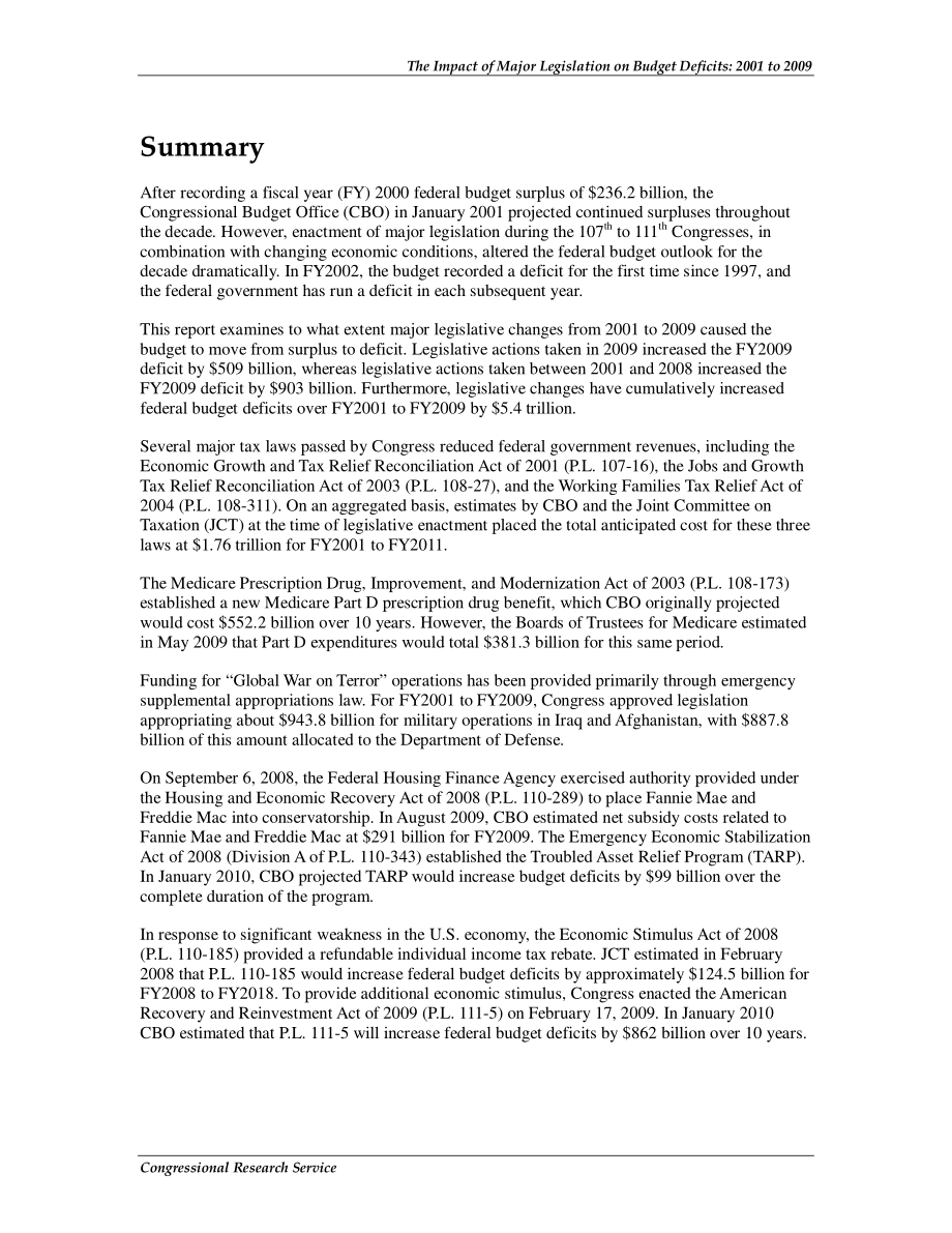 [20100323]R41134_主要立法对预算赤字的影响：2001年至2009年.pdf_第2页