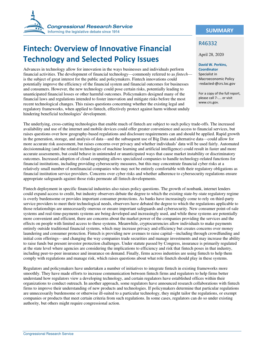 [20200428]R46332_Fintech：创新金融技术和选定政策问题概述.pdf_第2页