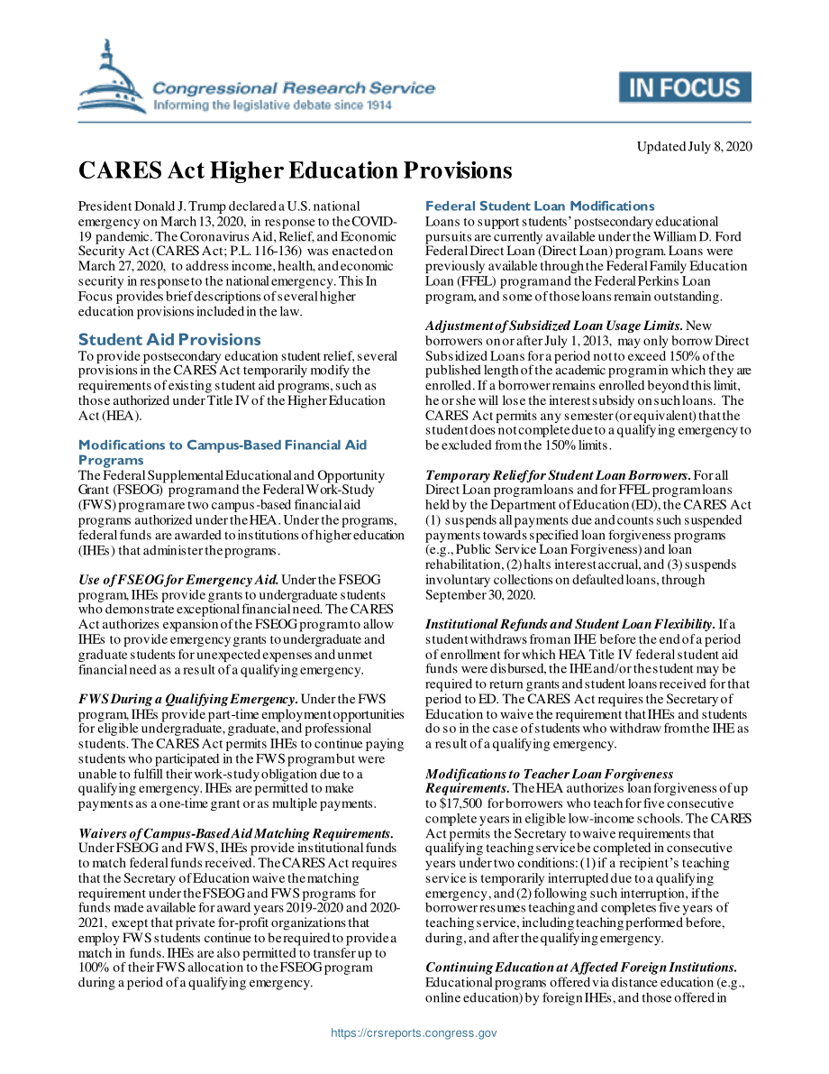 [20200708]IF11497_CARES法案高等教育条款.pdf_第1页