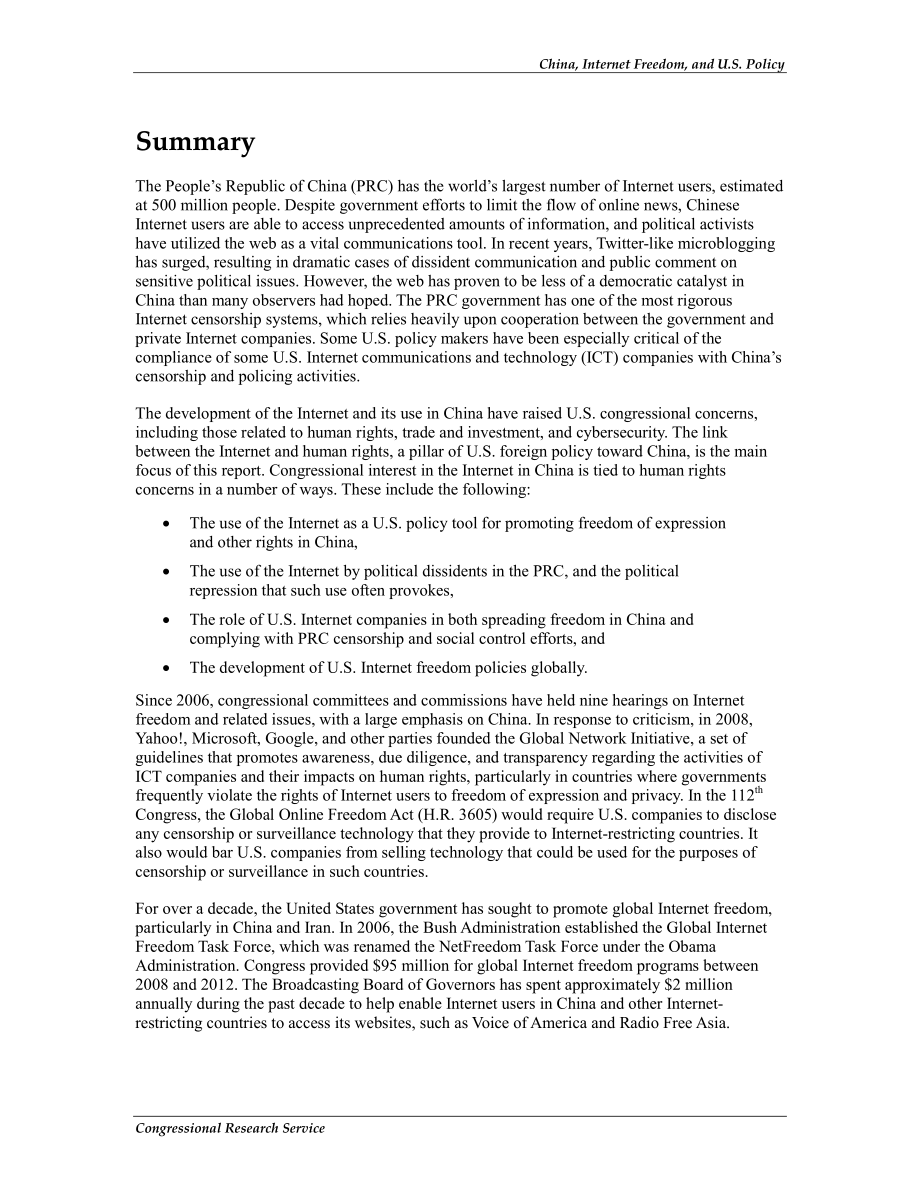 [20120713]R42601_中国、互联网自由与美国政策.pdf_第2页