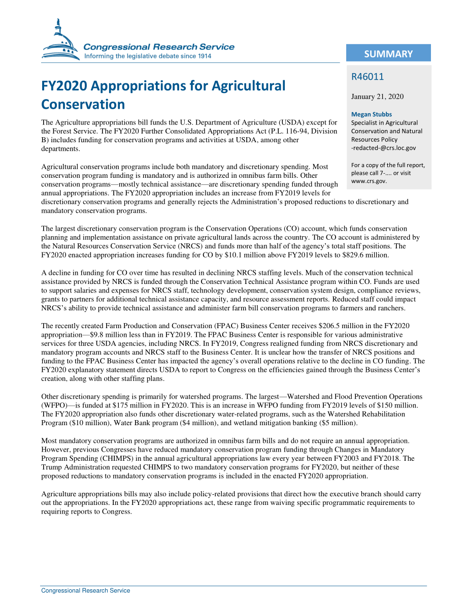 [20200121]R46011_2020财年农业保护拨款.pdf_第2页