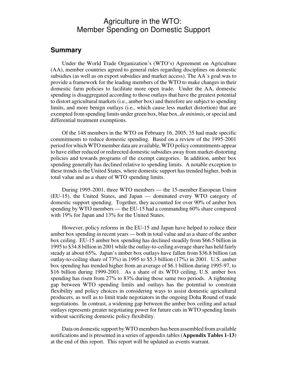 [20050617]RL30612_WTO中的农业：成员国国内支持支出.pdf_第2页