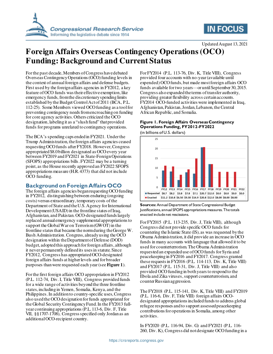 [20210813]IF10143_外交海外应急行动（OCO）资金：背景和当前状态.pdf_第1页