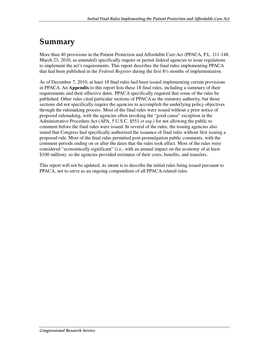 [20101210]R41346_实施《患者保护和平价医疗法案》的初始最终规则.pdf_第2页