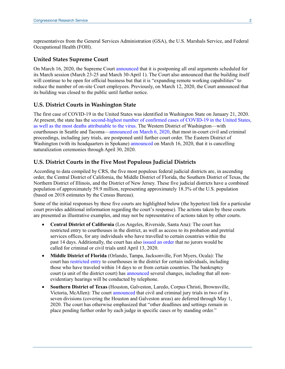 [20200318]IN11252_美国法院行政办公室和联邦司法机构部分法院对2019冠状病毒疾病的初步反应概述.pdf_第2页
