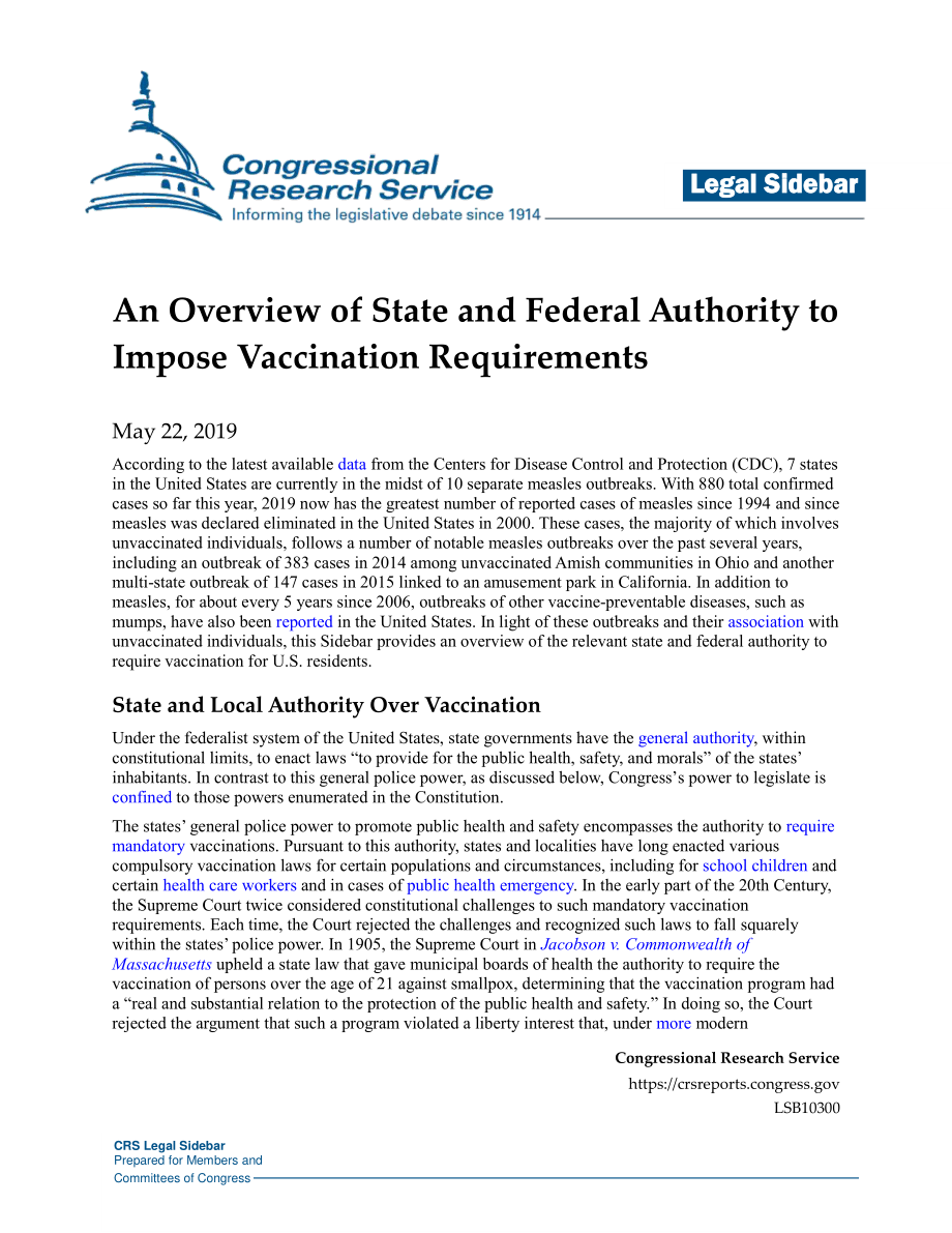 [20190522]LSB10300_州和联邦当局实施疫苗接种要求的概述.pdf_第1页
