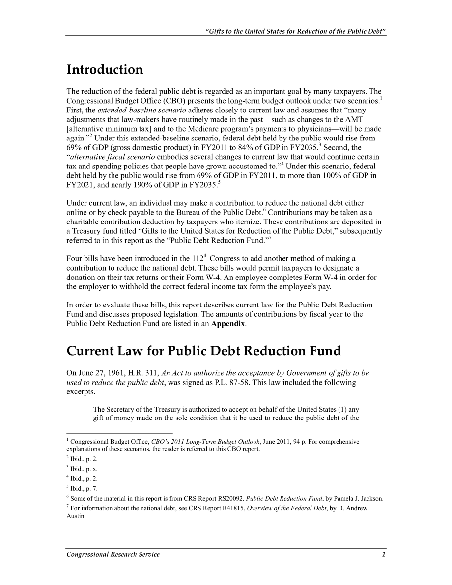[20111116]R42088_“向美国捐赠以减少公共债务”基金：现行法律和拟议立法.pdf_第2页
