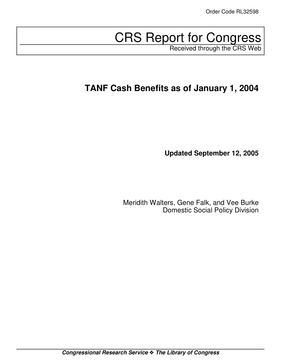 [20050912]RL32598_截至2004年1月1日的TANF现金福利.pdf_第1页
