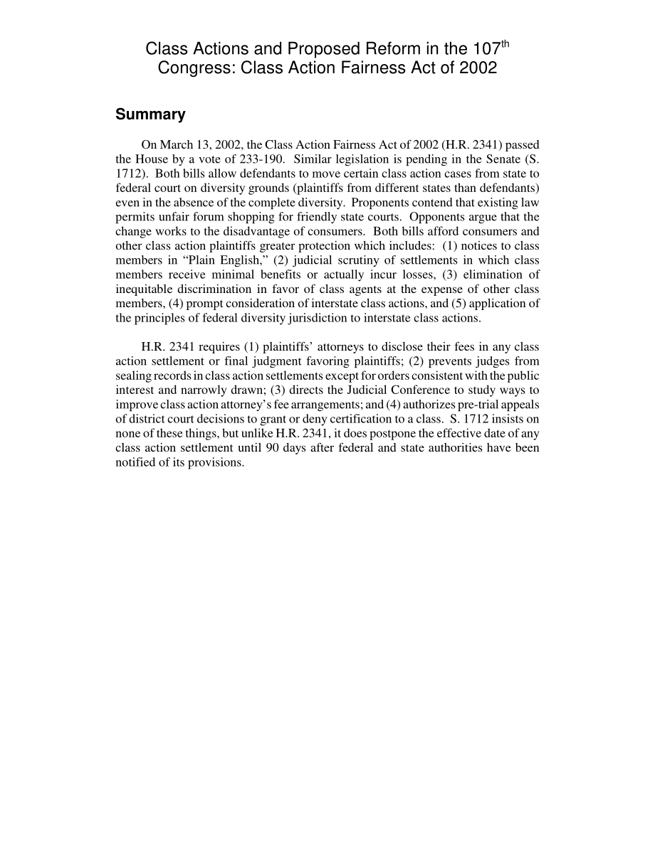 [20020720]RL31506_第107届国会集体行动和拟议改革：2002年《集体诉讼公平法》.pdf_第2页