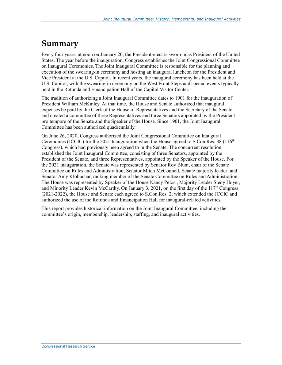 [20210127]R42603_国会就职典礼联合委员会：历史、成员和就职活动.pdf_第2页