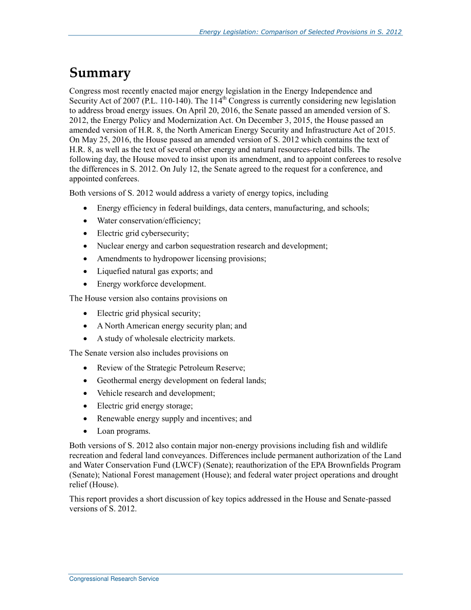 [20160726]R44291_能源立法：参众两院通过的S.2012部分条款比较.pdf_第2页