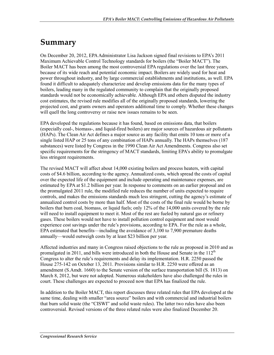 [20130130]R41459_EPA锅炉MACT：控制有害空气污染物的排放.pdf_第2页